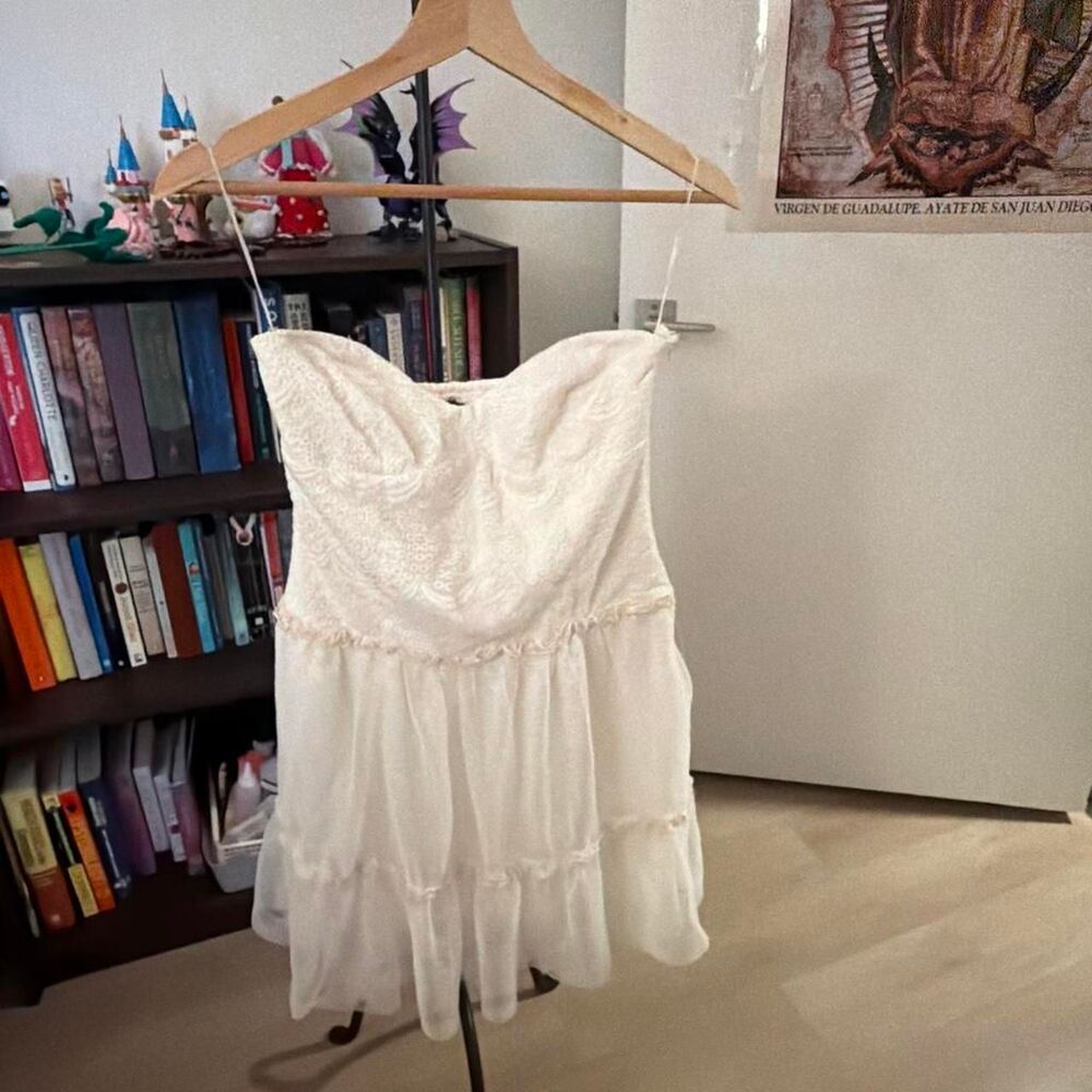 Zara Night Collection White Smocked Mini Dress Size Medium